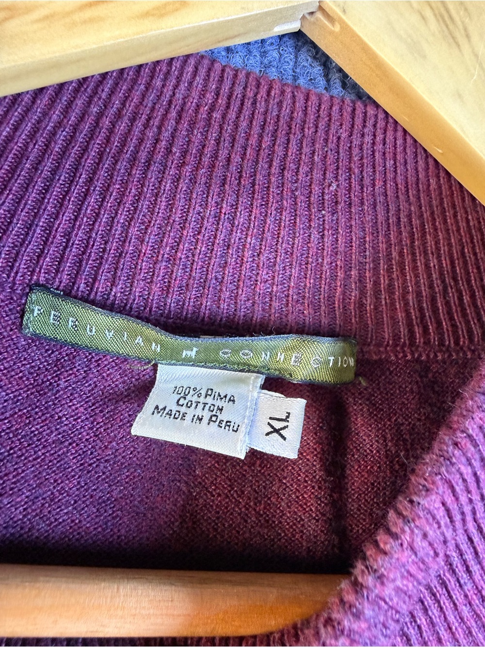 Peruvian Connection Mens X L 100% Pima Cotton Mock Neck Sweater Burgandy - Picture 6 of 7